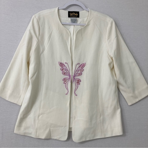 Bob Mackie White Pink Butterfly Embroidered Closure Jacket size Large - Picture 1 of 10